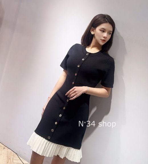 撞色百褶針織洋