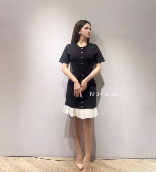 撞色百褶針織洋