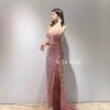 吊帶亮片開衩禮服