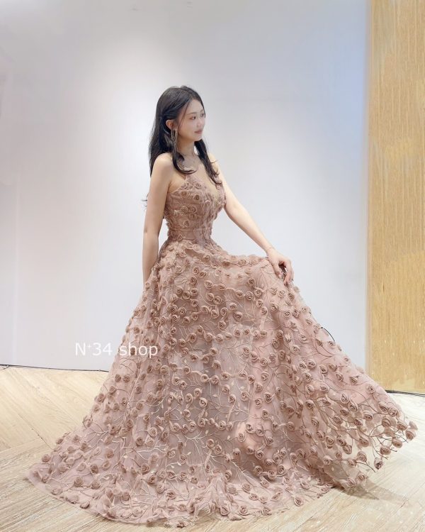 細肩鑽立體花禮服