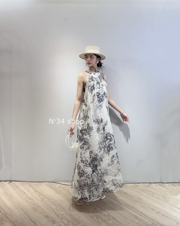 削肩亞麻印花長洋